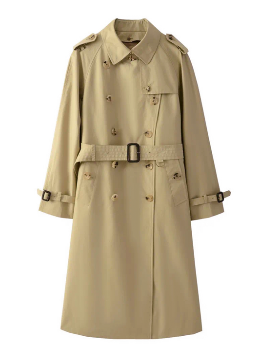 Beige trench coat on a white background #color_khaki #color_cypress-green