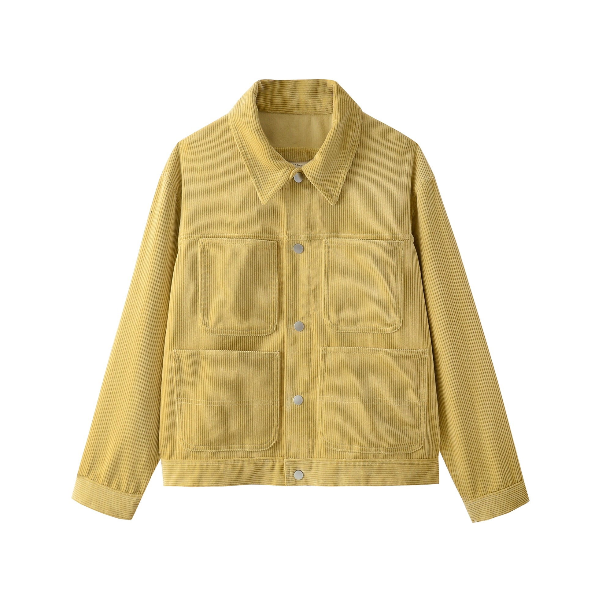 Yellow corduroy jacket with button details on a white background #color_creamy-yellow