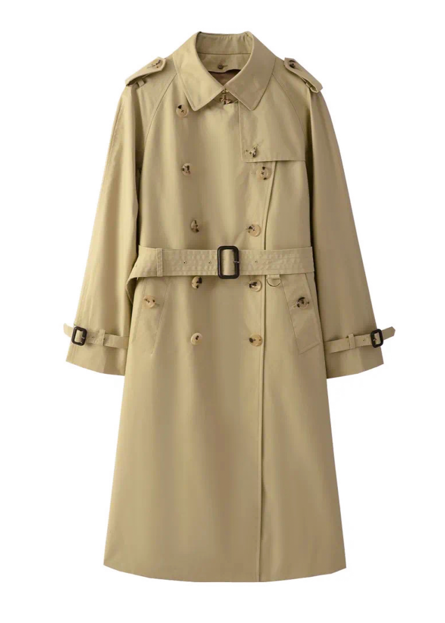 Beige trench coat on a white background #color_khaki #color_cypress-green