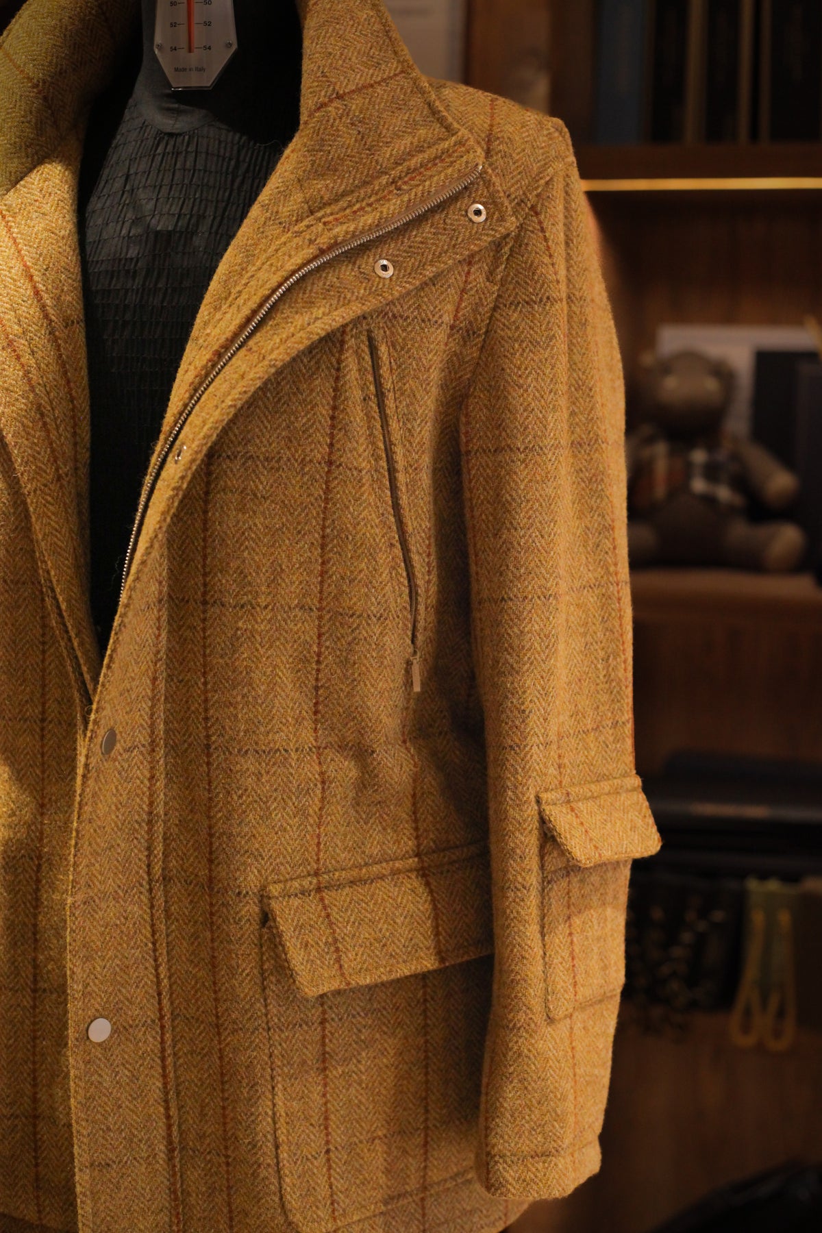 Urban Alpine Jacket chest zip pocket and herringbone wool detail