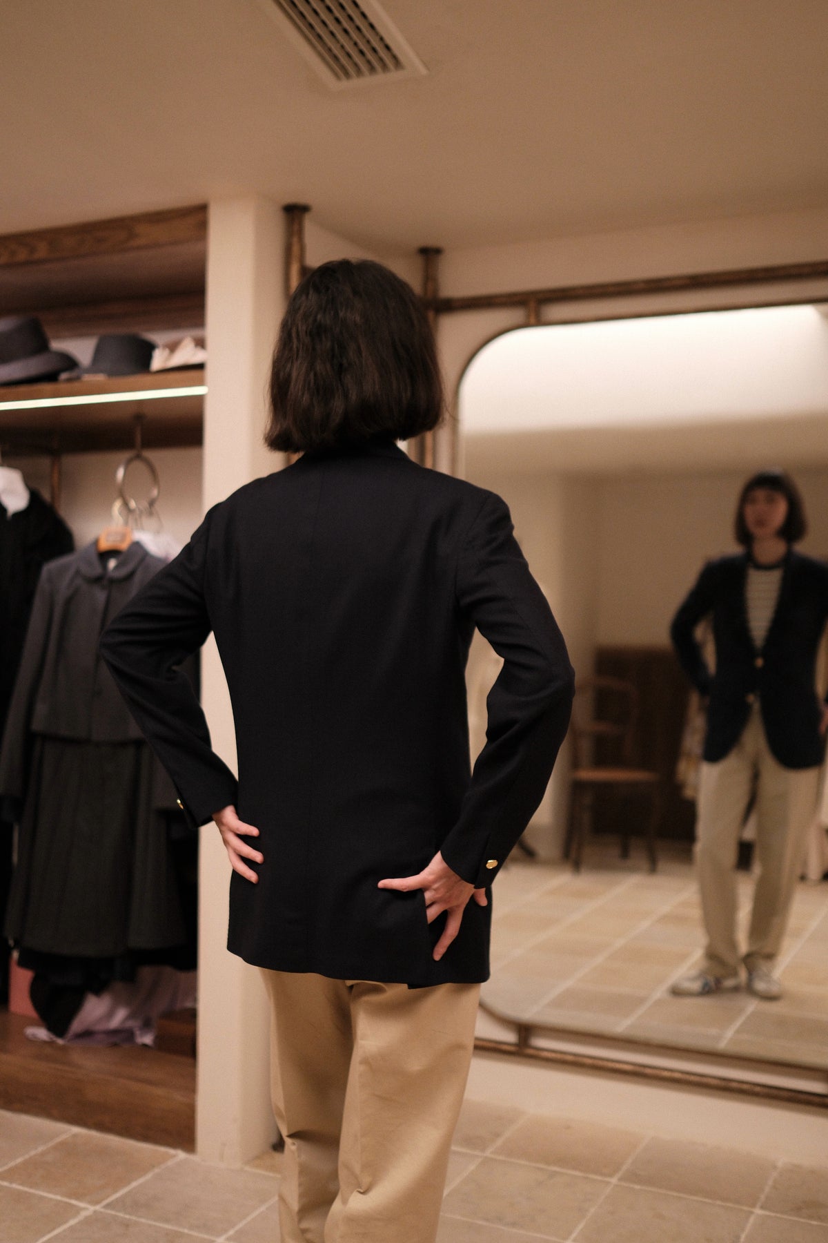 Ivy Jacket in navy wool and mohair, back view