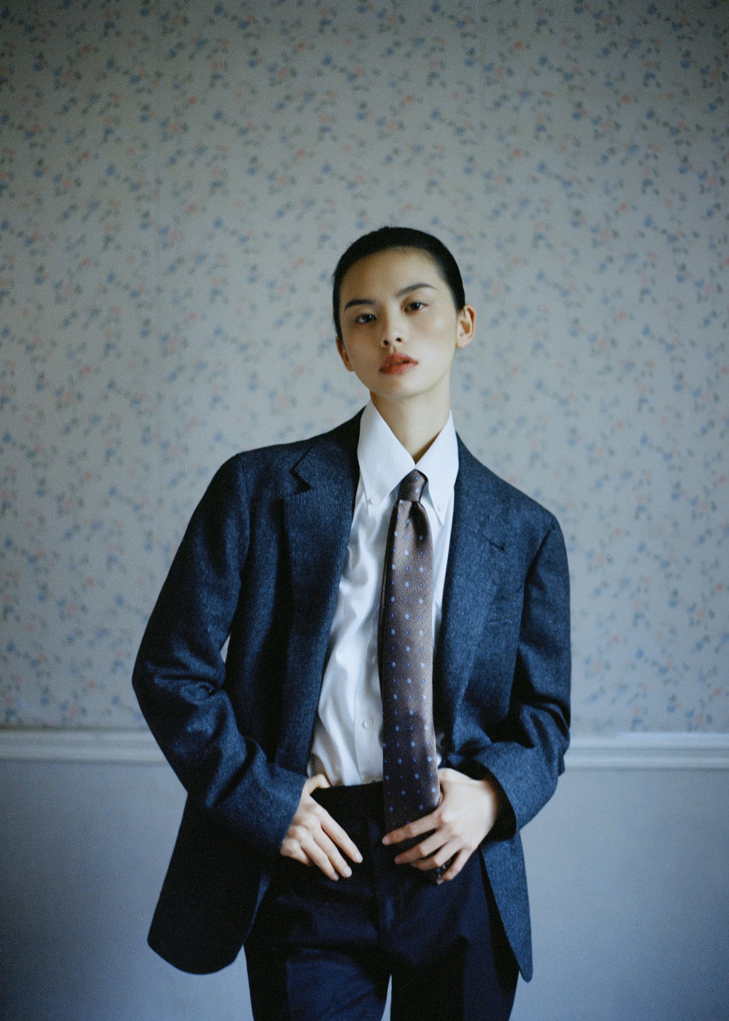 Moonland Moonlight white Shirt styled with dark lady suit, sharp collar and smooth cotton finish.